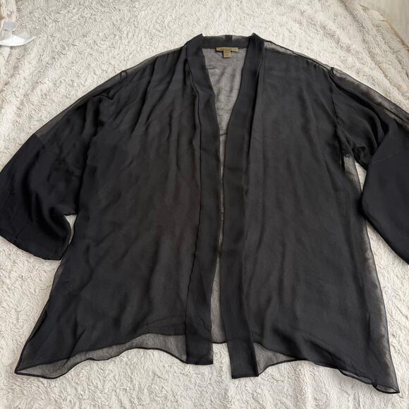 Harari sheer silk kimono jacket cardigan layering oversized black lagenlook L - Picture 9 of 13